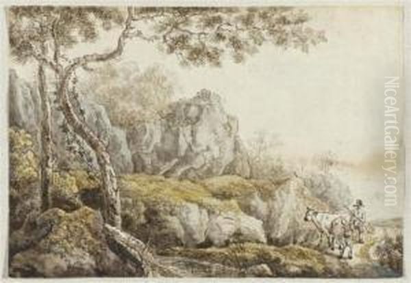 Landscape With Herdsmen Oil Painting by Johann Christian Klengel