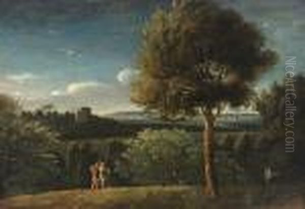 Arkadische Landschaft Mit Wanderern Oil Painting by Johann Christian Klengel