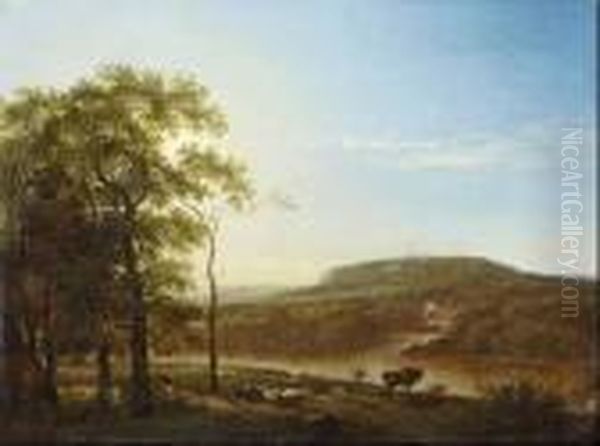 Landschaft Mit Hirten. Oil Painting by Johann Christian Klengel