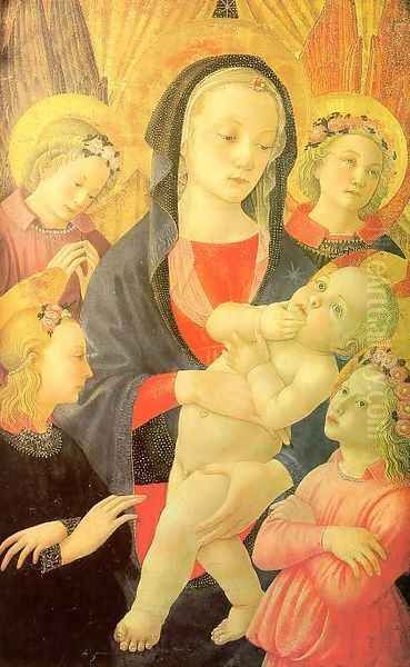 The Virgin & Child Surrounded by Four Angels Oil Painting by Master of the Castello Nativity