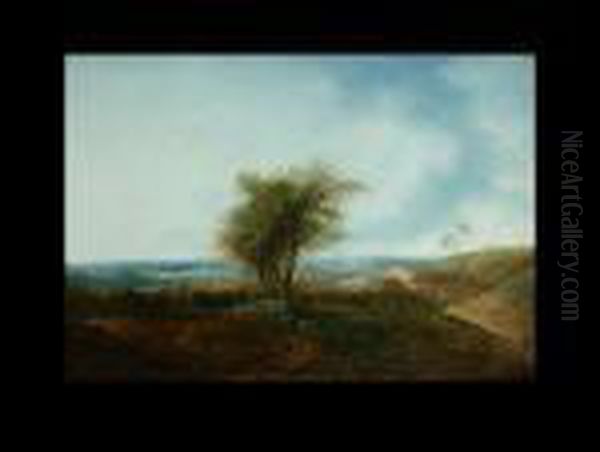 Hugelige Landschaft Mit Baum Und Hirten Oil Painting by Johann Christian Klengel