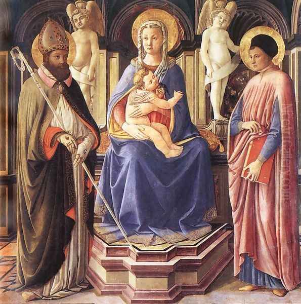 Madonna and Sts Clement and Just 1450 Oil Painting by Master of the Castello Nativity