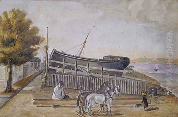 Berg's Ship Yard Oil Painting by William P. Chappel