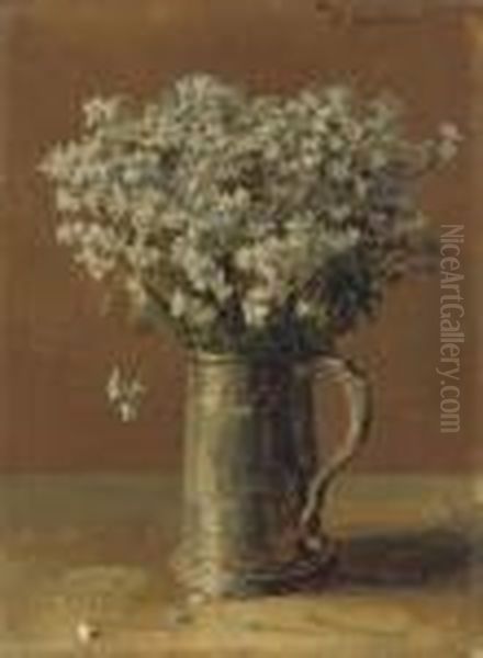 Wild Flax In A Pewter Tankard Oil Painting by Iulii Iul'evich (Julius) Klever