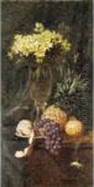 Still Life Of Fruit And Flowers Oil Painting by Iulii Iul'evich (Julius) Klever