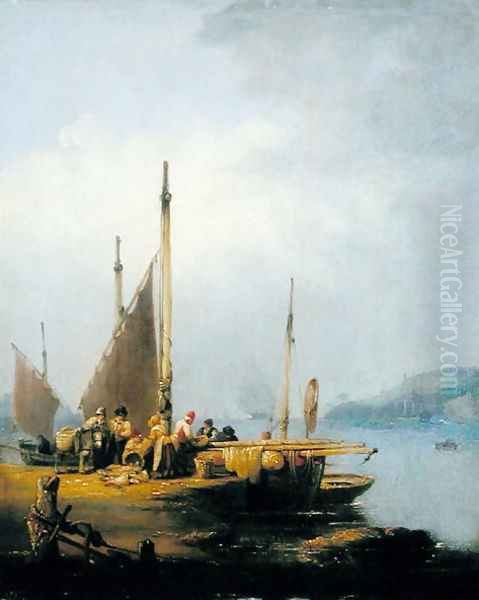 Harbour Scene Oil Painting by Nicholas Matthews (1816-51) Condy