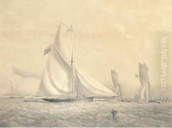 The cutter yacht Phantom, by T.G. Dutton Oil Painting by Nicholas Matthews (1816-51) Condy