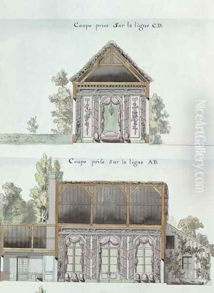 Cross-sections of the dining room of the Chateau de Chantilly, f.16 from the 'Atlas du Comte du Nord', 1784 Oil Painting by Chambe