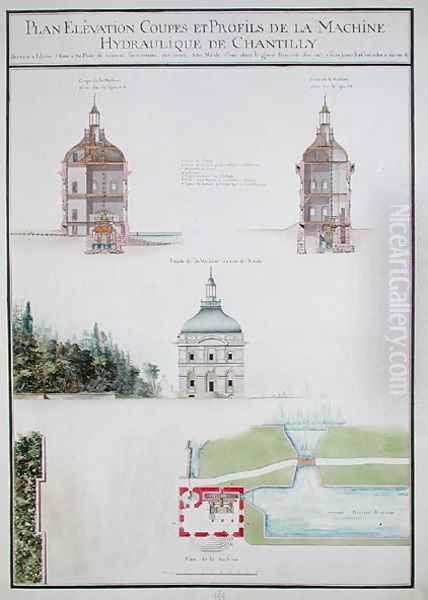 Plan and elevation of a hydraulic machine, from 'Atlas du Comte du Nord', 1784 Oil Painting by Chambe