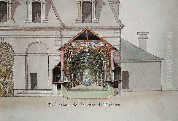 Elevation of the Theatre of the Salle de Spectacle, Chateaux de Chantilly, from the 'Atlas du Comte du Nord', 1784 Oil Painting by Chambe