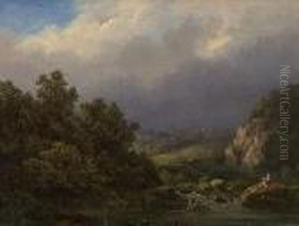 Landschaft Mit Angler Oil Painting by Johann Bernard Klombeck