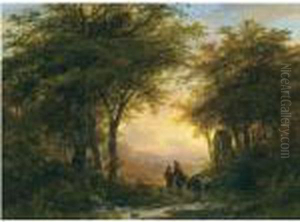 Travellers Near A Road Chapel Oil Painting by Johann Bernard Klombeck