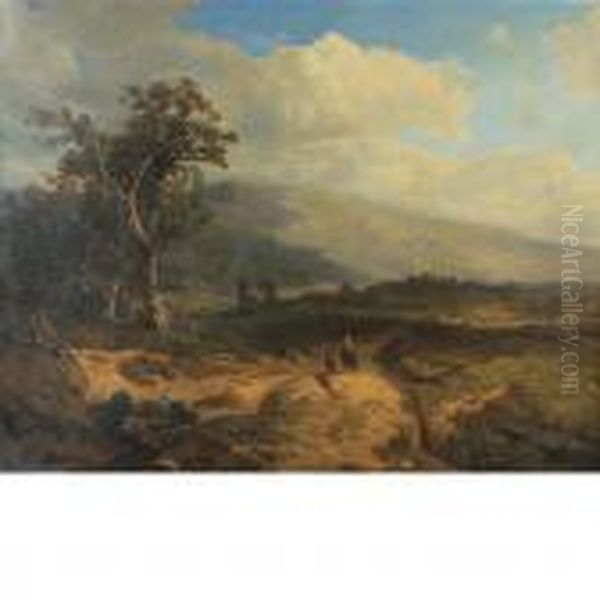 Rider In Anextensive Landscape Oil Painting by Johann Bernard Klombeck