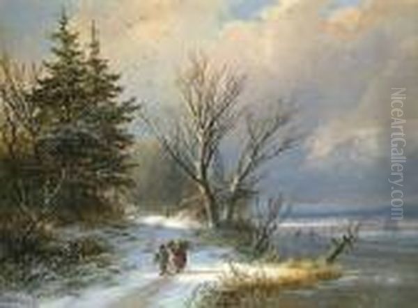 Winterlandschaft Mit Reisigsammlern Oil Painting by Johann Bernard Klombeck