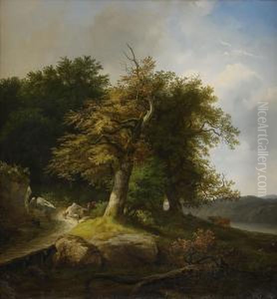 Landskap Med Betande Boskap Oil Painting by Johann Bernard Klombeck