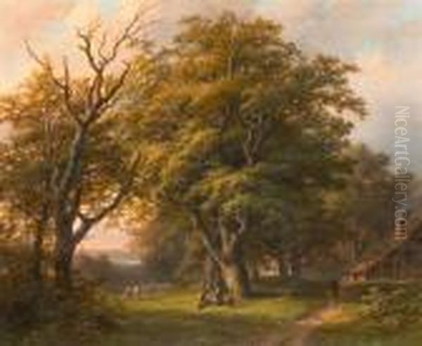 Forest Landscape With Herdsman Oil Painting by Johann Bernard Klombeck