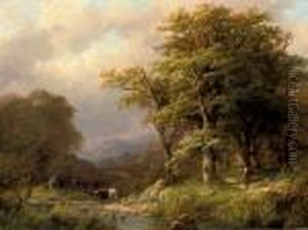 A Tranquil Afternoon In The Woodlands Oil Painting by Johann Bernard Klombeck