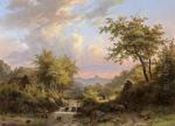 Figures In A Mountainous Landscape Oil Painting by Johann Bernard Klombeck