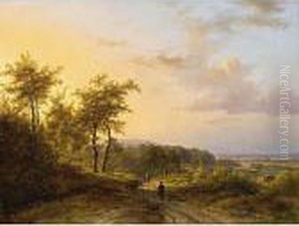 A Summer Landscape Near Cleves 
With The Towers Of The Kapittelkirche And Schwankirche In The Background Oil Painting by Johann Bernard Klombeck