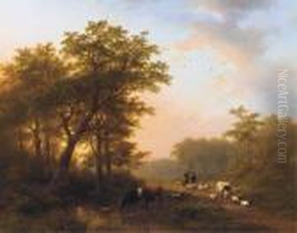 Return Of The Cattle Oil Painting by Johann Bernard Klombeck