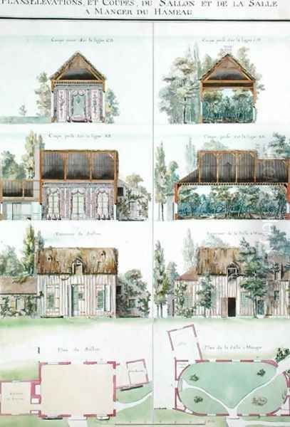 View of the Living Room and the Dining Room of the Hameau, Chateau de Chantilly, from the Atlas of the Comte du Nord, 1784 Oil Painting by Chambe