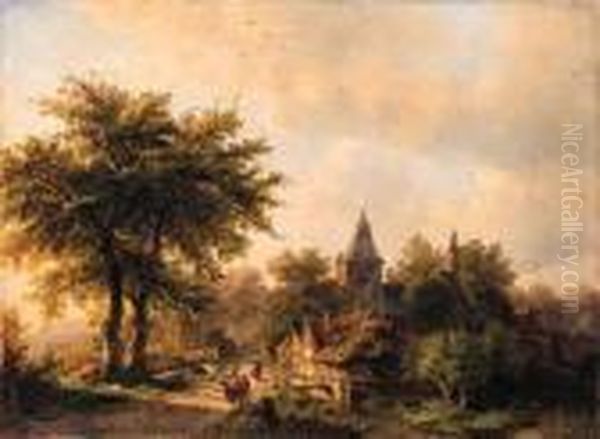 A Village Street In Summer Oil Painting by Johann Bernard Klombeck