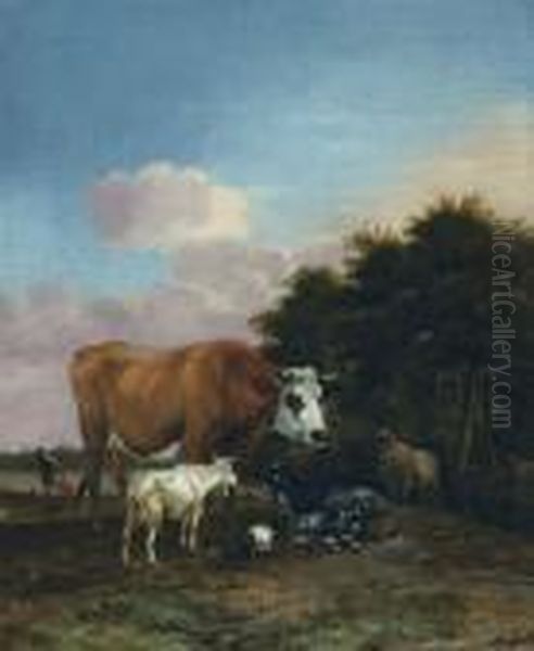 Landscape With Bull And Goats (1662) Oil Painting by Albert-Jansz. Klomp