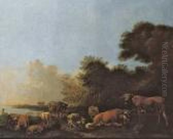 Landschaft Mit Viehherde. Oil Painting by Albert-Jansz. Klomp