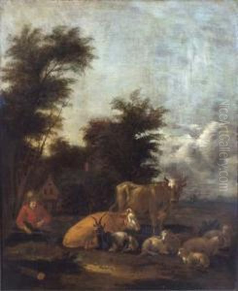 Landschaft Mit Hirte Und Weidetieren Oil Painting by Albert-Jansz. Klomp