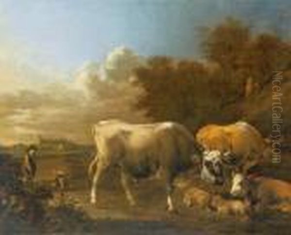 Paesaggio Con Pastori E Greggi Oil Painting by Albert-Jansz. Klomp