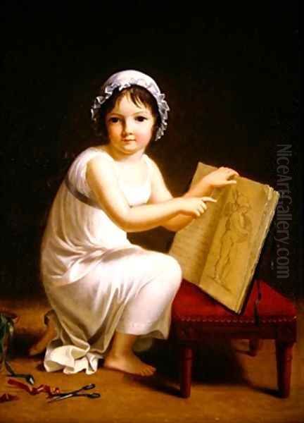 Child pointing at a drawing of cupid Oil Painting by Jeanne-Elisabeth Chaudet