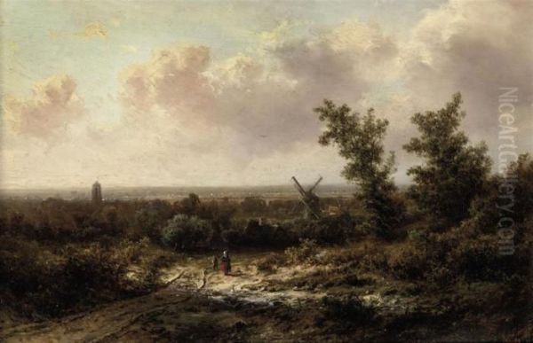 Figures On A Sandy Trail Oil Painting by Pieter Lodewijk Francisco Kluyver