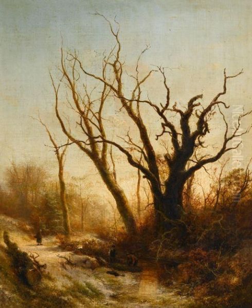 Gathering Twigs Oil Painting by Pieter Lodewijk Francisco Kluyver