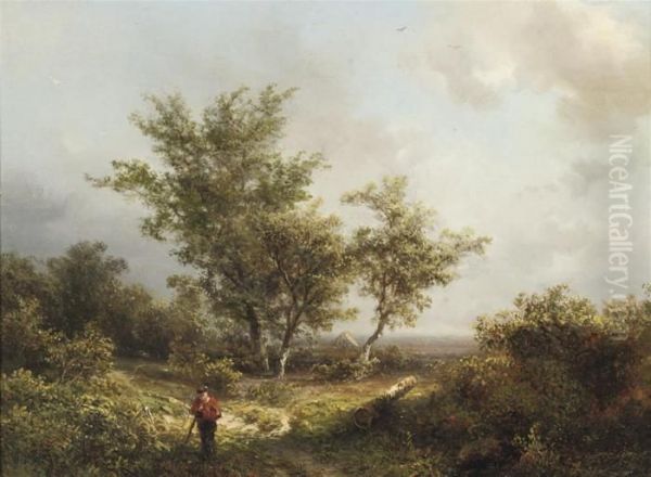 A Wanderer On A Sandy Track Oil Painting by Pieter Lodewijk Francisco Kluyver