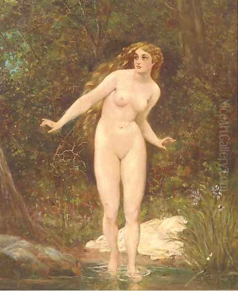 A nude bathing in woodland Oil Painting by George Curtis