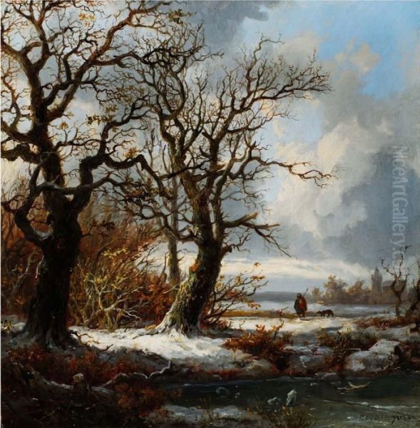 Winterlandschaft Mit Einem Oil Painting by Pieter Lodewijk Francisco Kluyver