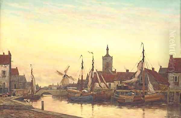 Early Morning Middelburgh, Holland Oil Painting by Jan van Vlaardingen Couver