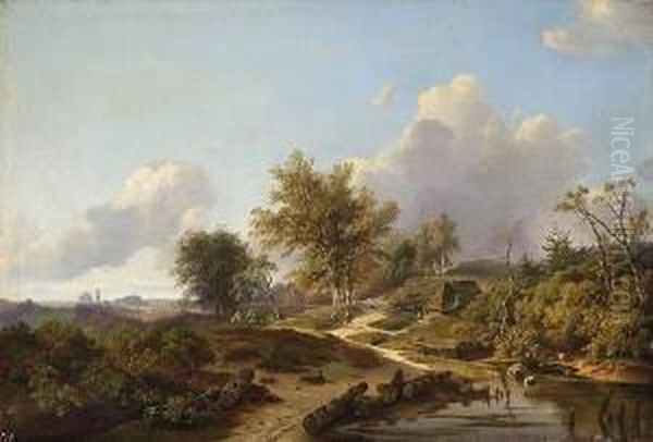 Niederlandische
 Bachlandschaft. Oil Painting by Pieter Lodewijk Francisco Kluyver