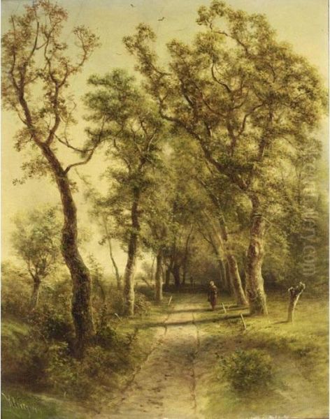 A Landscape With A Traveller On A Path Oil Painting by Pieter Lodewijk Francisco Kluyver