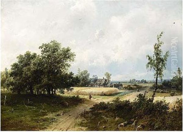 A Panoramic Landscape With Oil Painting by Pieter Lodewijk Francisco Kluyver