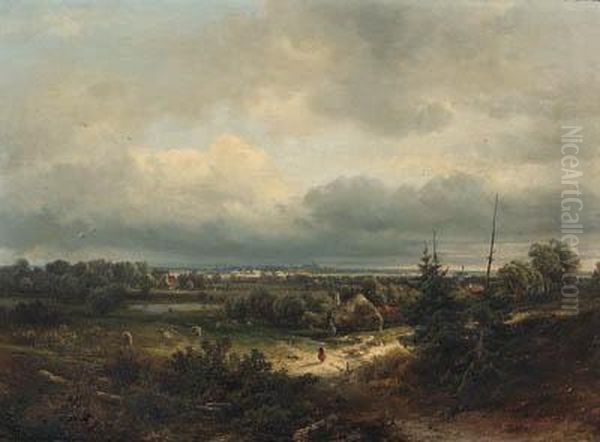 Panoramic Landscape Oil Painting by Pieter Lodewijk Francisco Kluyver