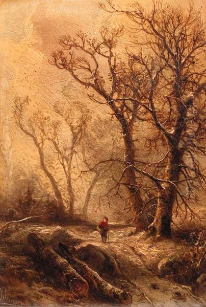 A Forest In Winter Oil Painting by Pieter Lodewijk Francisco Kluyver