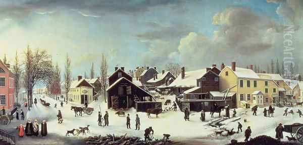 Winter Scene in Brooklyn c.1817 Oil Painting by Louisa Ann Coleman