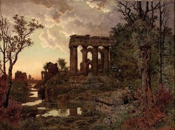 Sonnenuntergang Hinter Romischen Ruinen Oil Painting by Ferdinand Knab