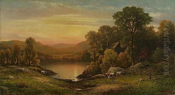 Lake View At Sunset Oil Painting by Charles Wilson Knapp