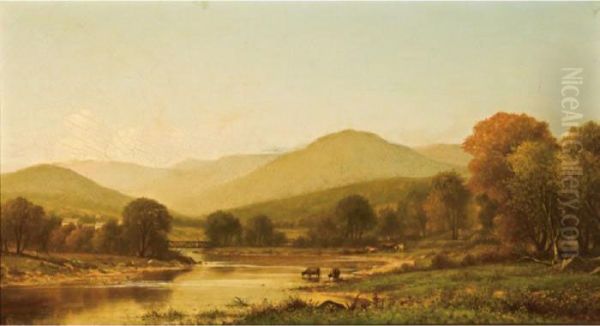 New England Mountain Lake With Figures Oil Painting by Charles Wilson Knapp