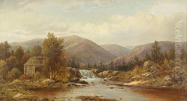 Landscape Of Waterfall Oil Painting by Charles Wilson Knapp