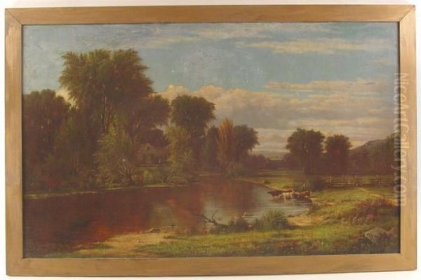 Pastoral Landscape With Farmhouse And Cattle Oil Painting by Charles Wilson Knapp