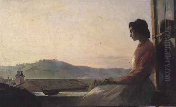 Giovannina Sitting on a Window Sill Oil Painting by Pavel Petrovich Chistiakov