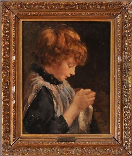 The Sewing Lesson Oil Painting by Ludwig Knaus